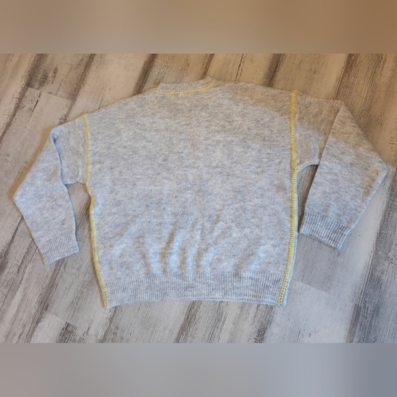 Sundry By "Anthropologie" Soft Sweater in Heather Gray & Yellow Baseball Stitch - Picture 6 of 9